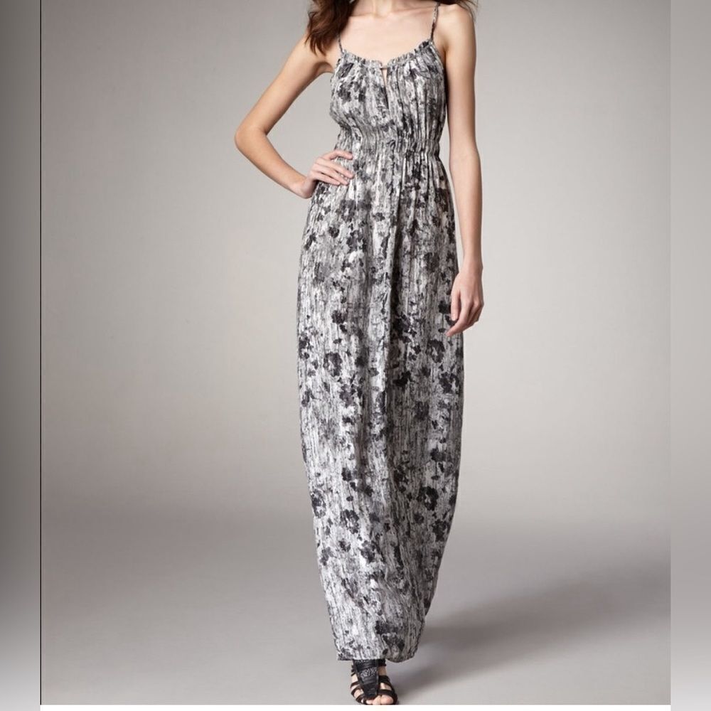 Theory womens musea silk maxi dress metallic shimmer floral abstract textured